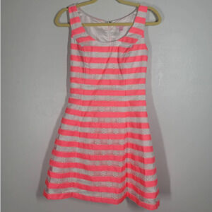 Lilly Pulitzer Joslin Flutter Dress Size 2 Floral Embroidered Mesh Striped Pink
